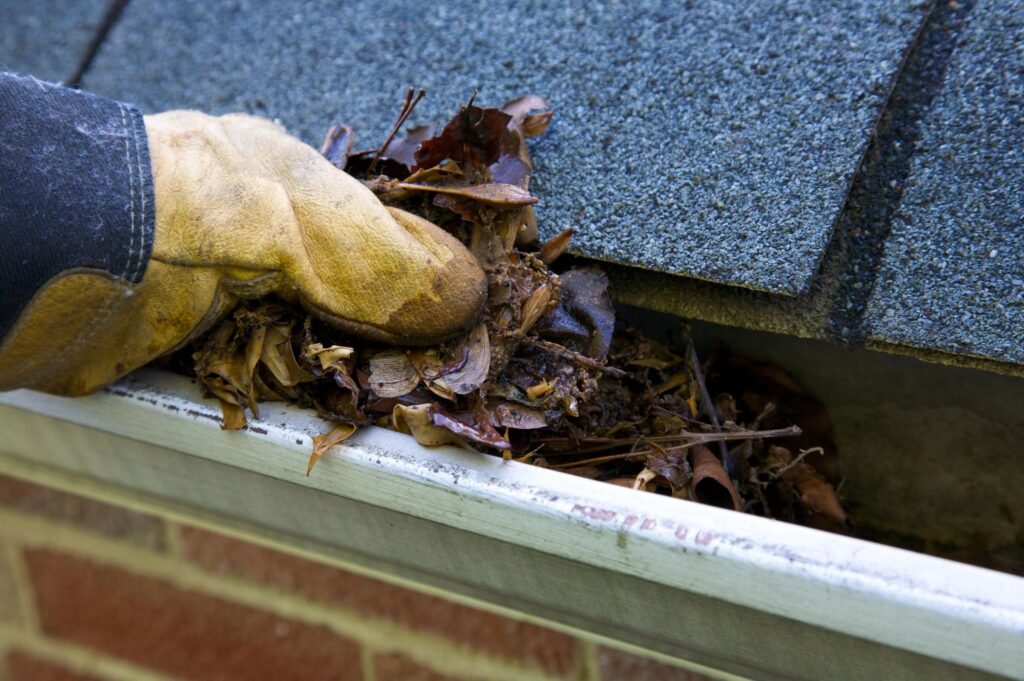 Gutter cleaning with hands